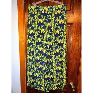 LOFT Navy Blue Lemon Print Wide Leg Cropped Pants Women's XS